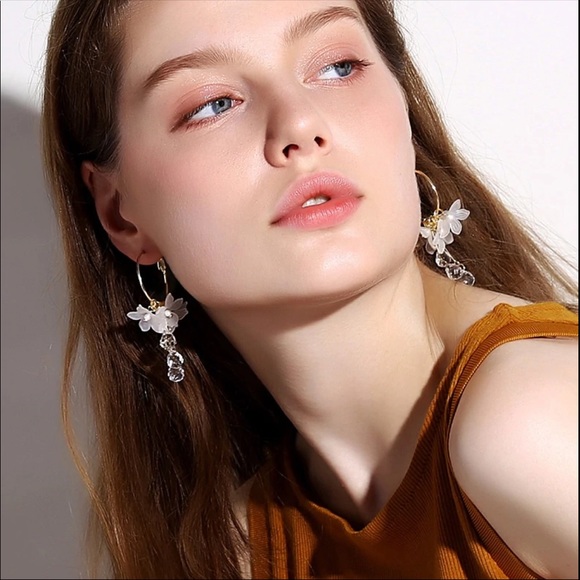 Crystal Floral Hoop Earrings - Picture 5 of 7